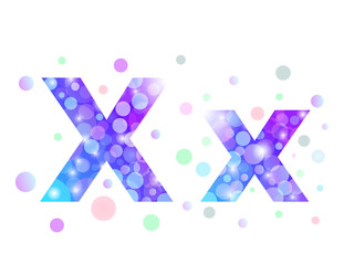 Alphabet from bokeh texture in bright blue and purple color.  Letter X.
