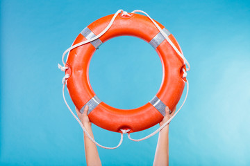 Life buoy ring in female hands