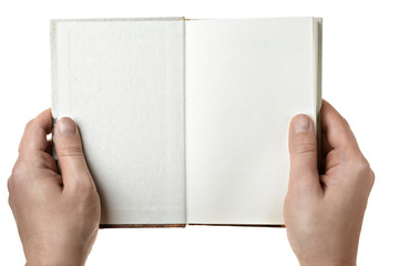 Open book in human hands