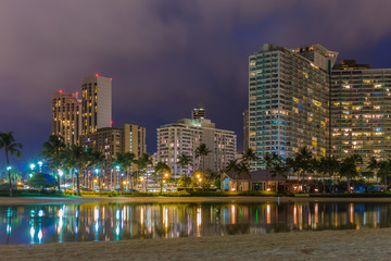 Fototapeta na wymiar Waikiki beach at night