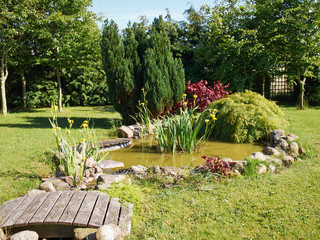 Beautiful classical garden fish pond gardening background