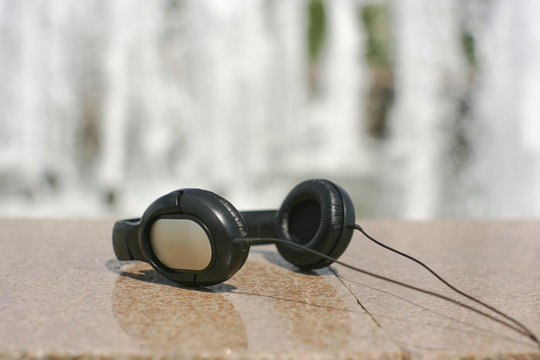 headphones   on outdoor background