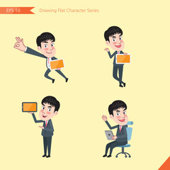 Set of drawing flat character style, business concept  young office worker  activities - tablet device, flying, explain, counsel