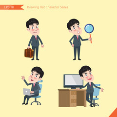 Obraz premium Set of drawing flat character style, business concept young office worker activities - businessman, research, office worker, counselling 