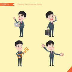 Fototapeta premium Set of drawing flat character style, business concept young office worker activities - introducing, greeting, masterkey, global business