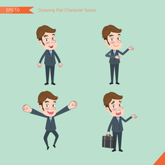 Set of drawing flat character style, business concept  young office worker  activities - businessman, research, office worker, counselling, growth