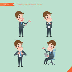 Set of drawing flat character style, business concept  young office worker  activities - introducing, confidence, office worker, communications