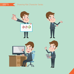 Set of drawing flat character style, business concept young office worker activities - presentation, chart, introducing, counsel