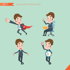 Set of drawing flat character style, business concept  young office worker  activities - business hero, Question,  time management, Knowledge