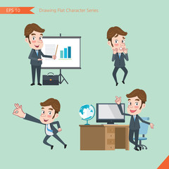 Set of drawing flat character style, business concept  young office worker  activities - presentation, Surprised, ok sign, troubleshooter