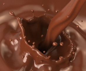 Hot chocolate splash with pouring.