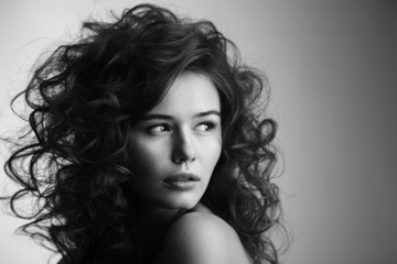 Beauty studio portrait of woman. Black and white