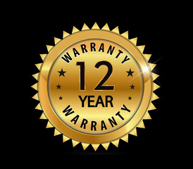 golden metallic 12 year warranty badge - vector eps10