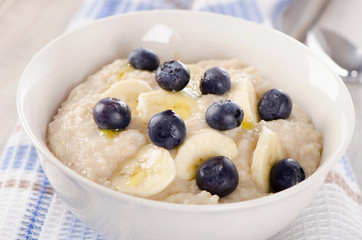 Oatmeal with blueberries for  Breakfast.