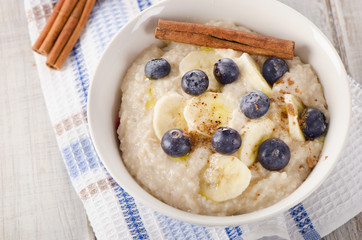 Oatmeal with fresh blueberries for  a Breakfast.