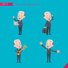 Set of drawing flat character style, business concept ceo activities - introducing, greeting, masterkey, global business