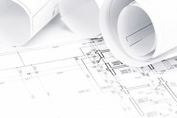 architectural blueprints with house plans