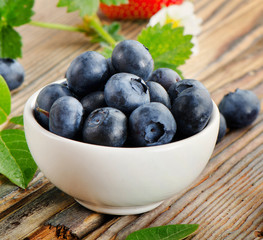 Blueberries on wooden table