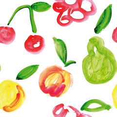 Seamless pattern of fruit. Watercolor.