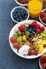foods for a healthy breakfast - fresh berries, fruits, nuts 