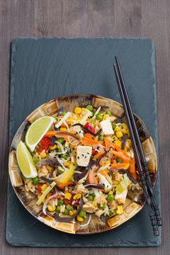 fried rice with tofu, vegetables , vertical, top view