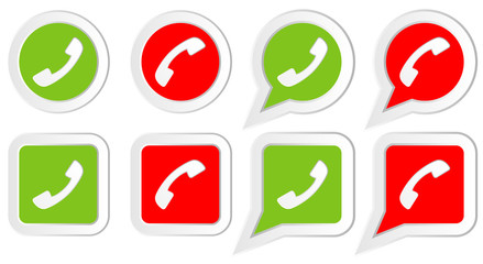 Set of Icons with phone handset in rounds, squares  and speech bubbles