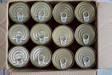 tin food can in paper box