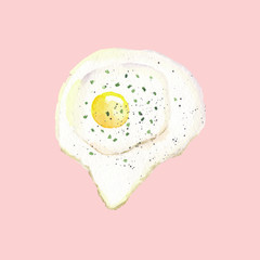 Scrambled eggs painted in watercolor on a pink background