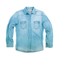 blue denim shirt with a white background
