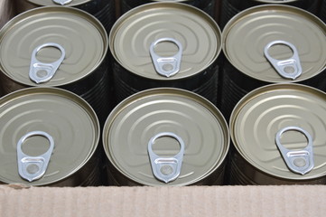 tin food can in paper box