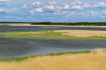 Fototapeta premium Lagoon landscape of bird reservation park aerial view