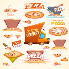 Vector set of Pizza icons, labels, signs, symbols and design