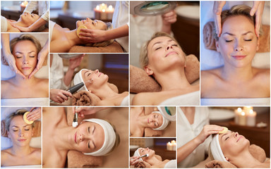 woman having facial massage in spa salon
