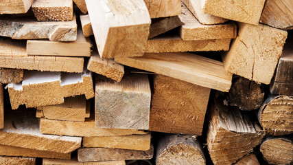 Stack of lumber close up