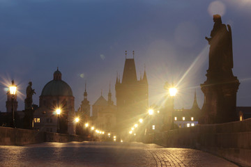 czech republic prague, charles bridge at dawn