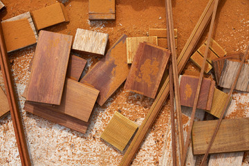 Carpeenter sawdust and decking pieces