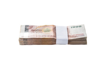 Thai baht banknotes on white