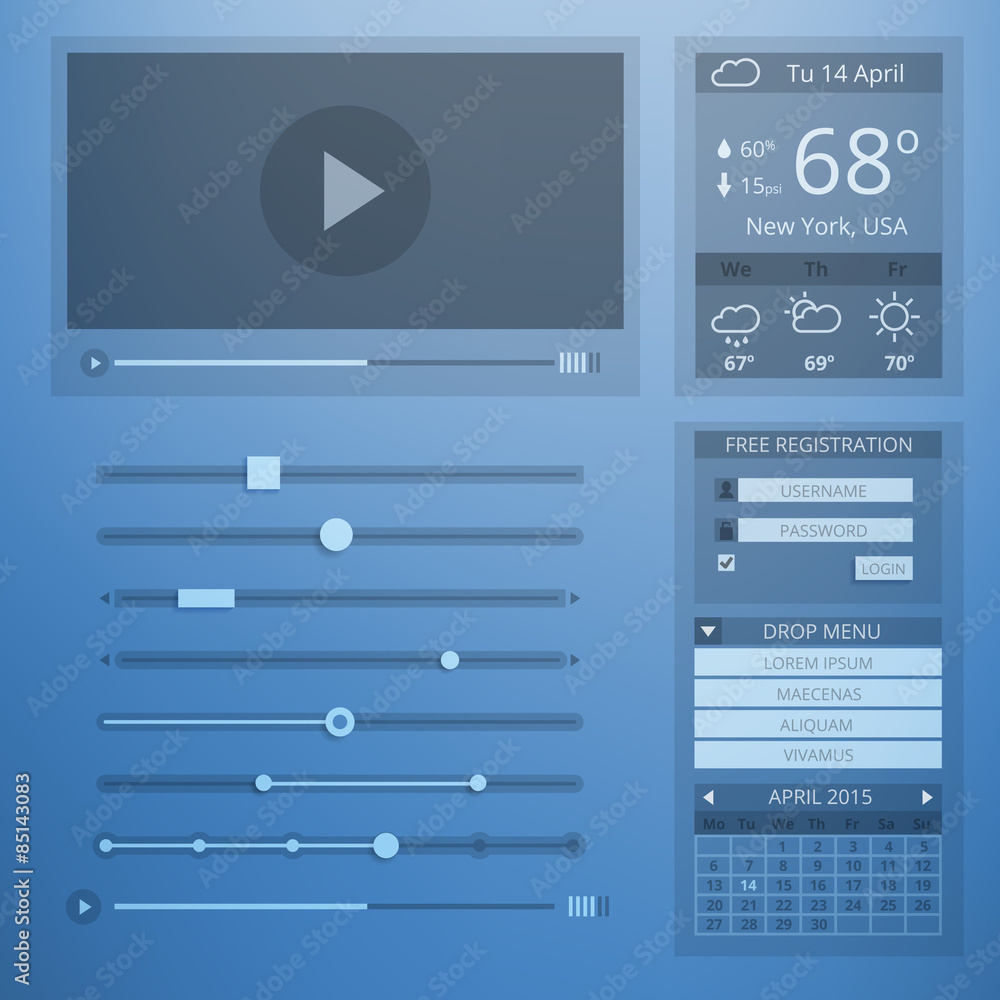 Poster ui transparency flat design of web elements