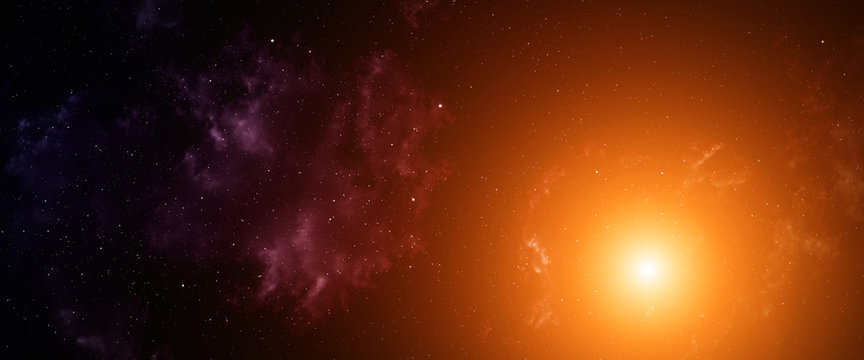 Space background with orange nebula and stars.