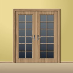Vector Wood Closed Door with Frame Isolated