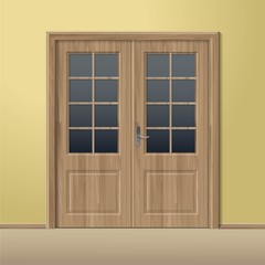 Vector Wood Closed Door with Frame Isolated