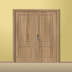 Vector Wood Closed Door with Frame Isolated