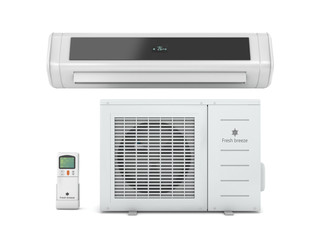   Air conditioners with remote control on a white background.