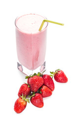 glass of strawberry cocktail and berries