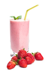 glass of strawberry cocktail and berries
