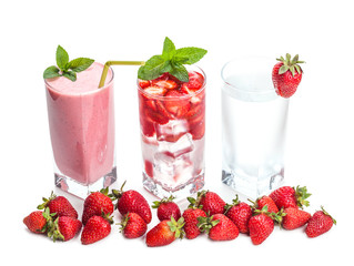 glasses of strawberry cocktail and berries