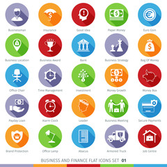 Business and Finance Long Shadow Flat Icons Set 01