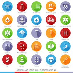 Medical and Health Care Long Shadow Flat Icons Set 02