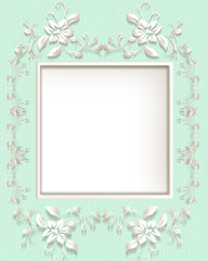 Light green background with floral decoration and ornamental frame with place for text
