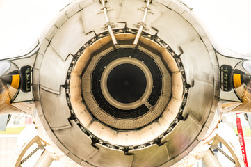 closeup of a military jet engine